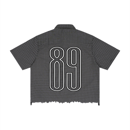 Unisex Distressed Plaid Boxy Shirt