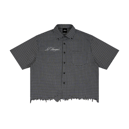 Unisex Distressed Plaid Boxy Shirt