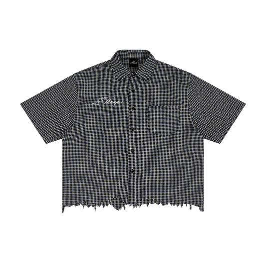 Unisex Distressed Plaid Boxy Shirt